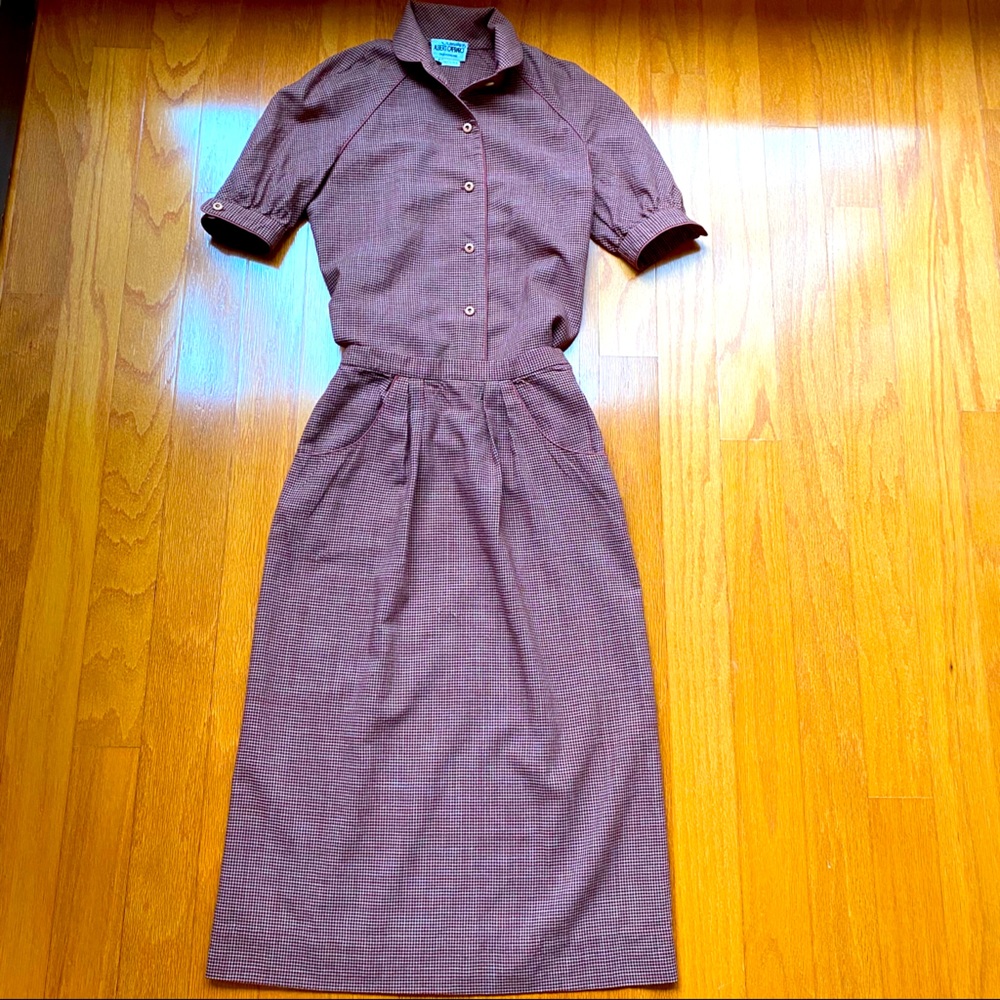 Vintage  70’s micro check wool top and skirt